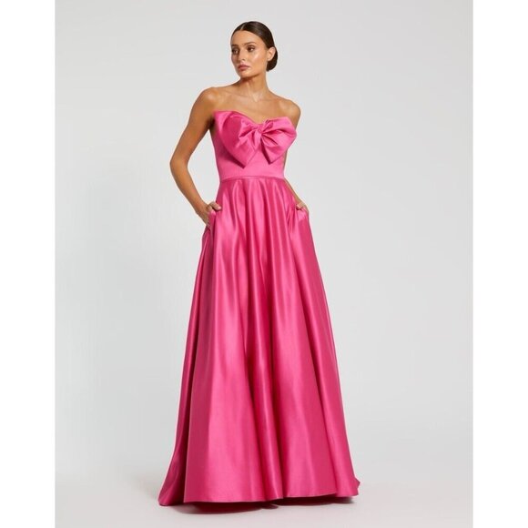 Mac Duggal Size 2 Pink Satin Strapless Bow Formal Evening Prom Dress Gown New - Picture 1 of 14